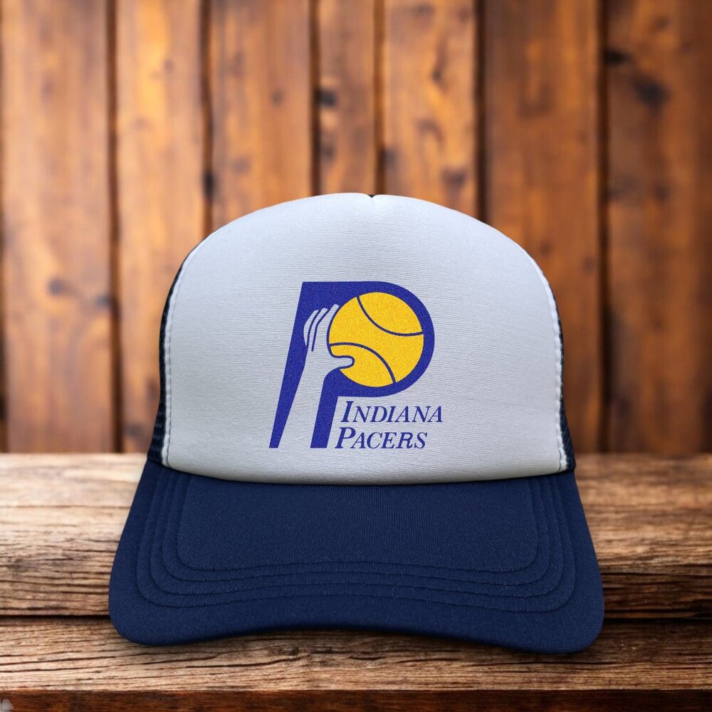 Indiana Pacers Mens Trucker Hat Navy Snapback 1976 Logo Basketball Retro Cap - Picture 1 of 4